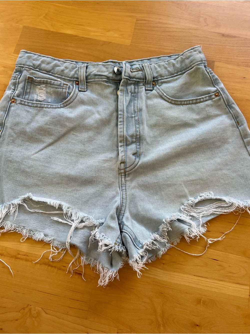 wild fable Light Blue High-Rise Frayed Denim Shorts